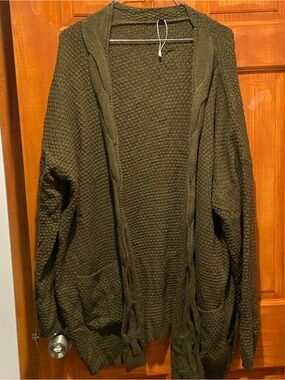 Open-Front Olive Knit Cardigan for Women